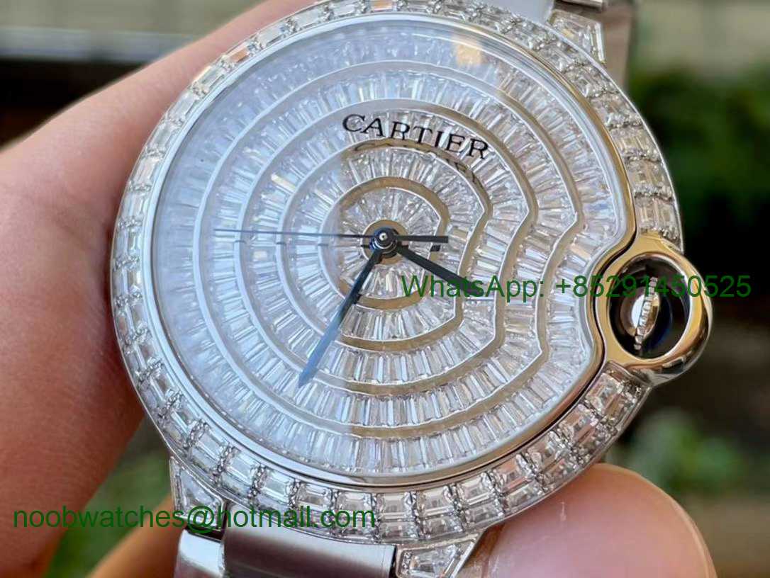 Replica Cartier Ballon Bleu Full Paved Diamonds Ice out on SS Bracelet 9015