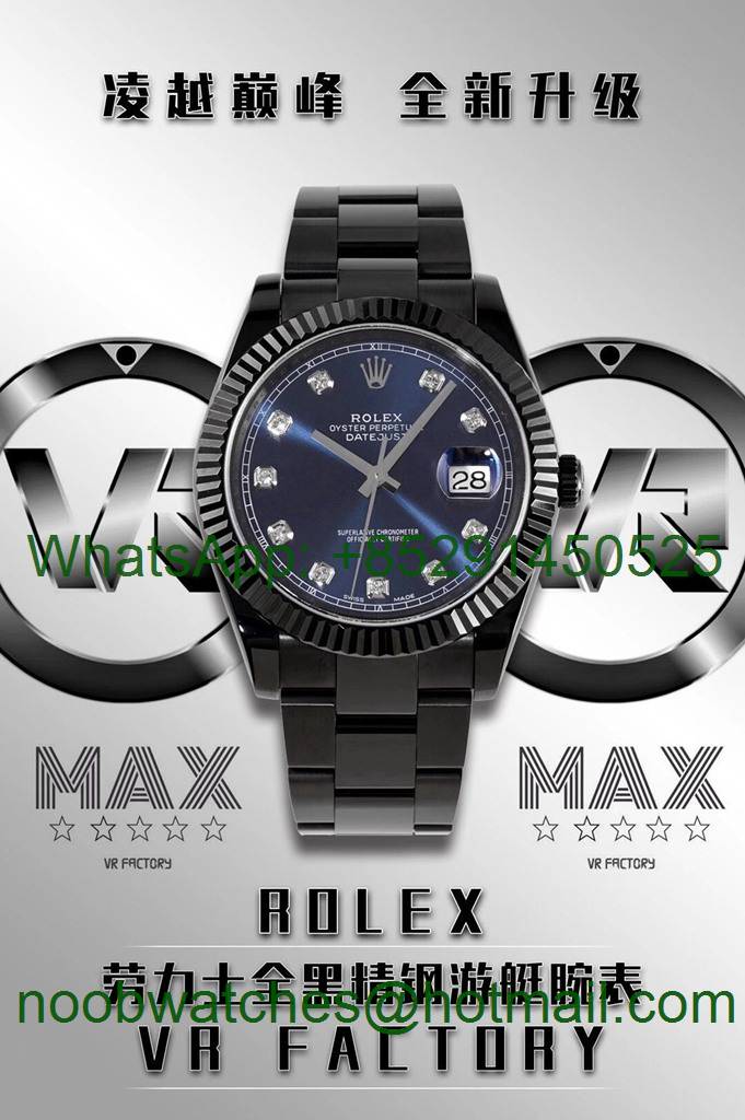 Replica Rolex DateJust 41mm Black PVD VRF Best Blue Diamond Dial on Oyster Bracelet A3235