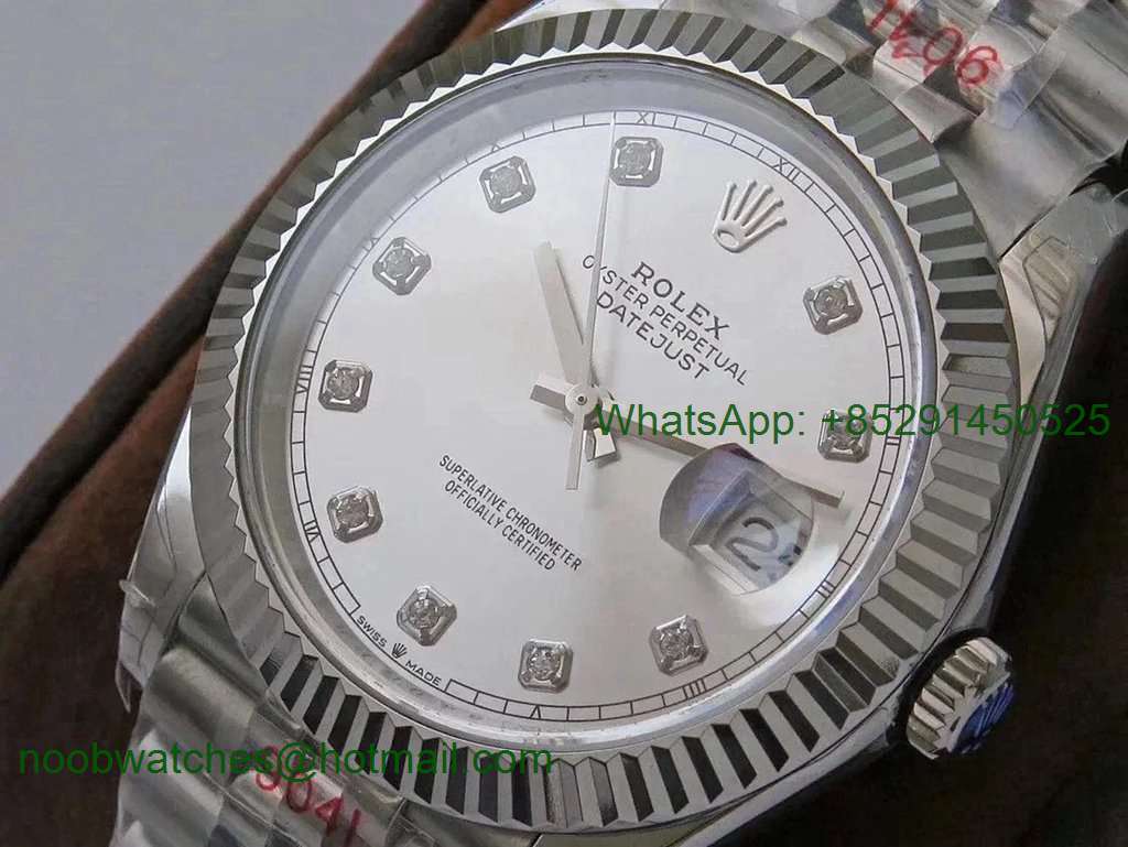 Replica Rolex DateJust 41mm 126334 VRF 1:1 Best 904L Steel Silver Diamond Dial Jubilee Bracelet A3235