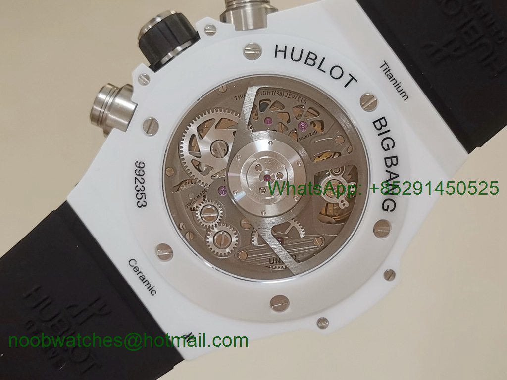Replica HUBLOT Big Bang Unico White Ceramic Skeleton Dial HBF on White Rubber 7750