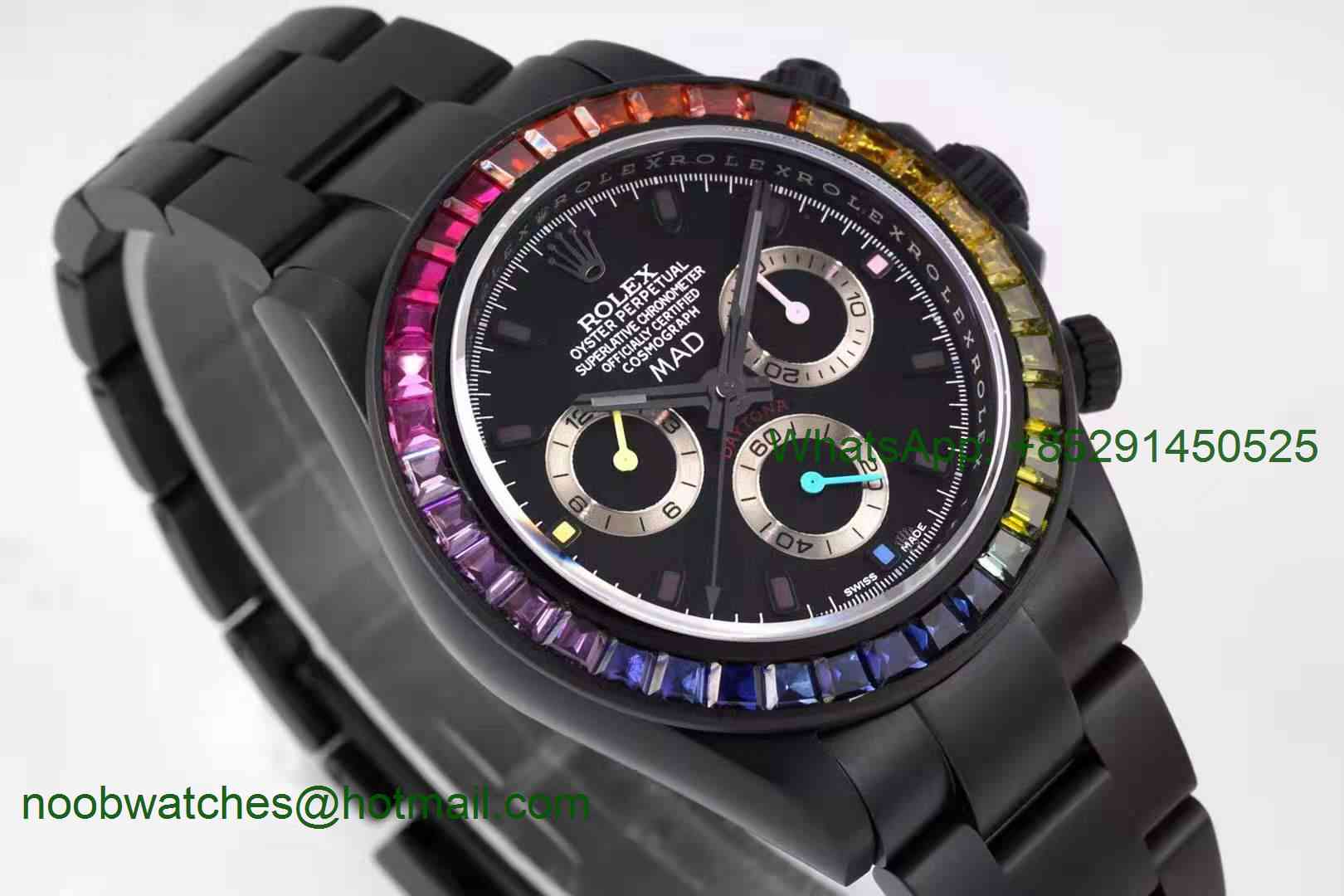Replica Rolex Daytona Rainbow Black PVD MAD BLAKEN TWF Best on Black PVD Bracelet A7750