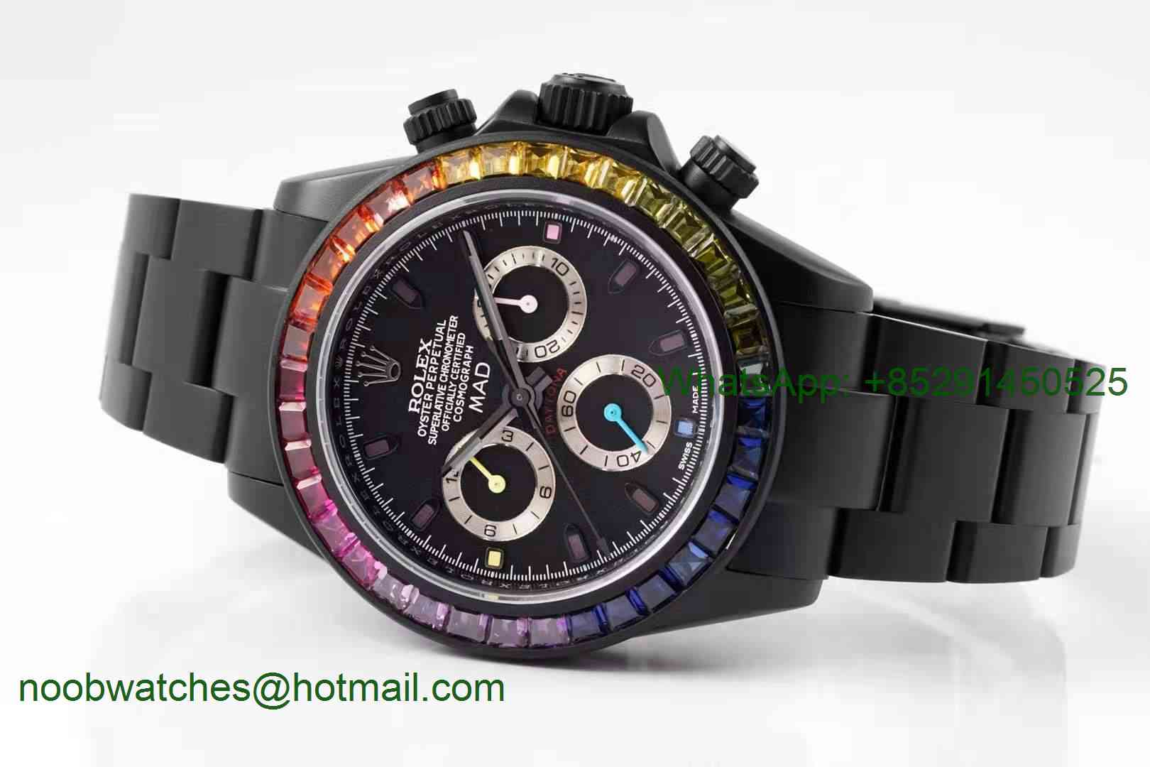Replica Rolex Daytona Rainbow Black PVD MAD BLAKEN TWF Best on Black PVD Bracelet A7750