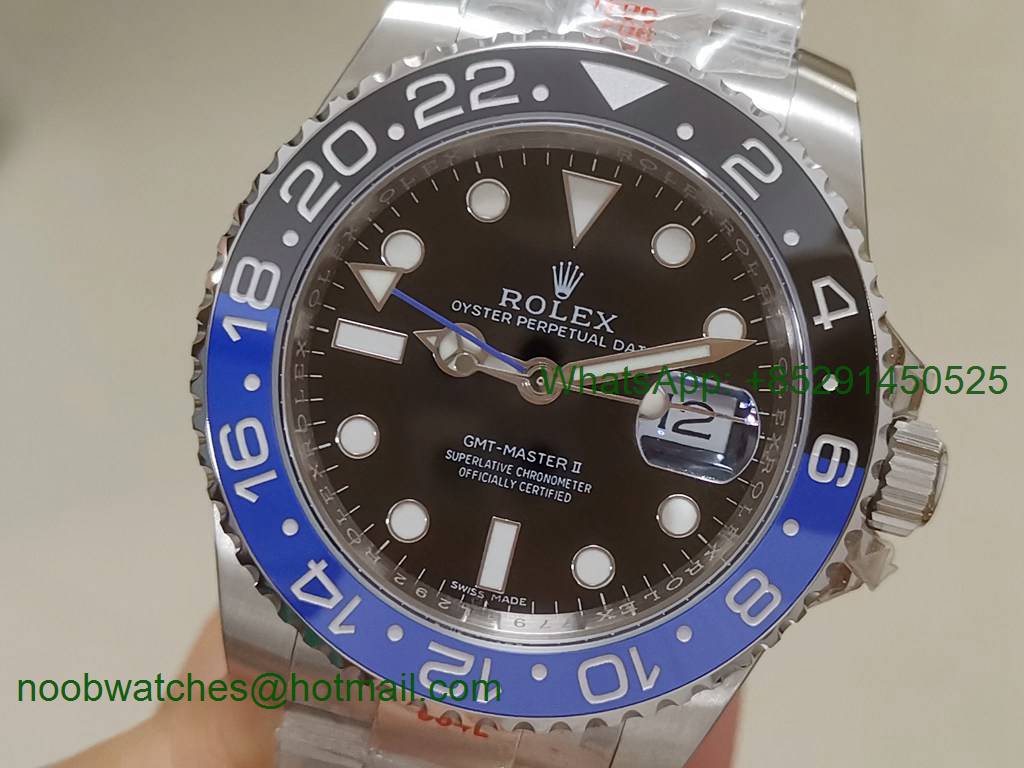 Replica Rolex GMT-Master II 116710 BLNR BATMAN Black Blue 904L Noob 1:1 Best SA3186 CHS V12