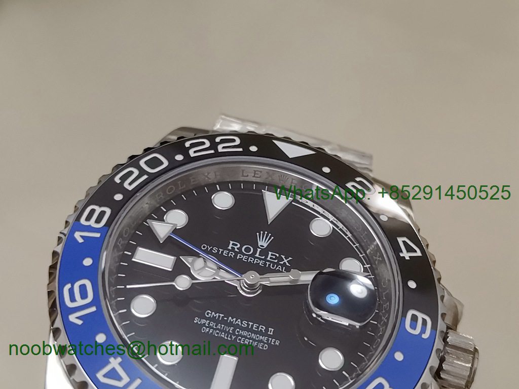 Replica Rolex GMT-Master II 116710 BLNR BATMAN Black Blue 904L Noob 1:1 Best SA3186 CHS V12