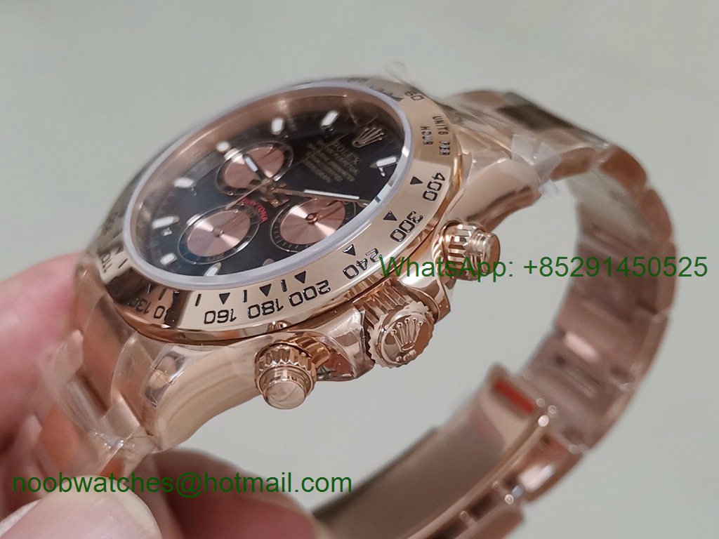 Replica Rolex Daytona 116505 Rose Gold JHF Best Edition Black Dial on RG Bracelet A4130