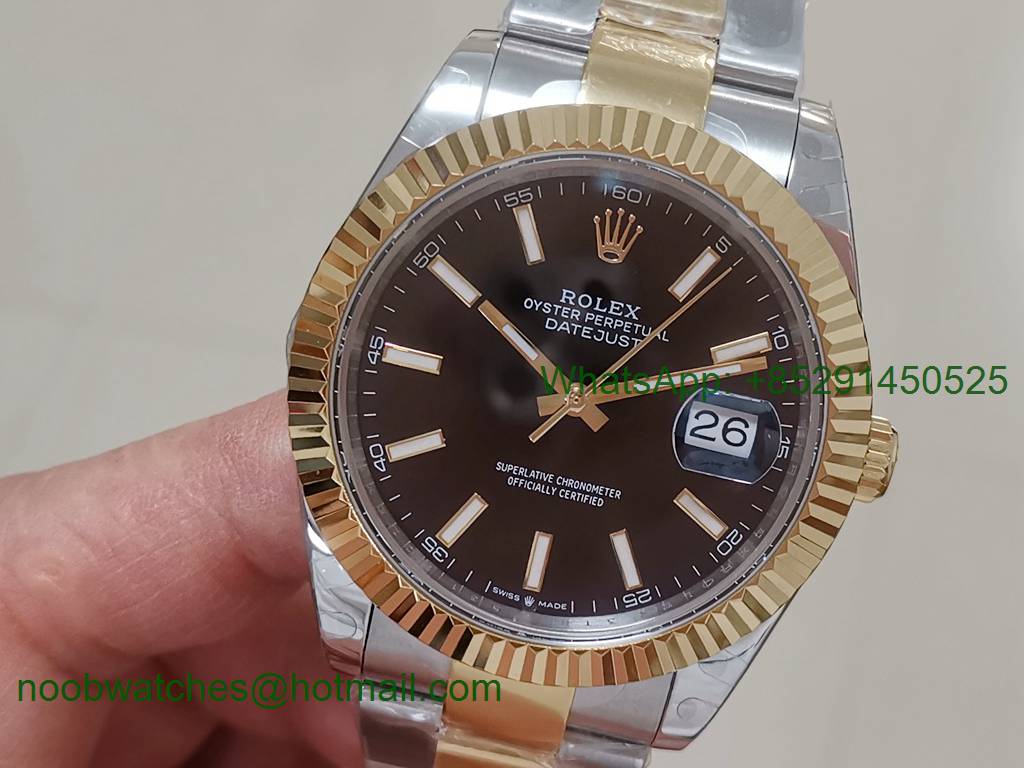 Replica Rolex DateJust 41mm Two Tone Yellow Gold 126334 Black Dial BP Factory A2813