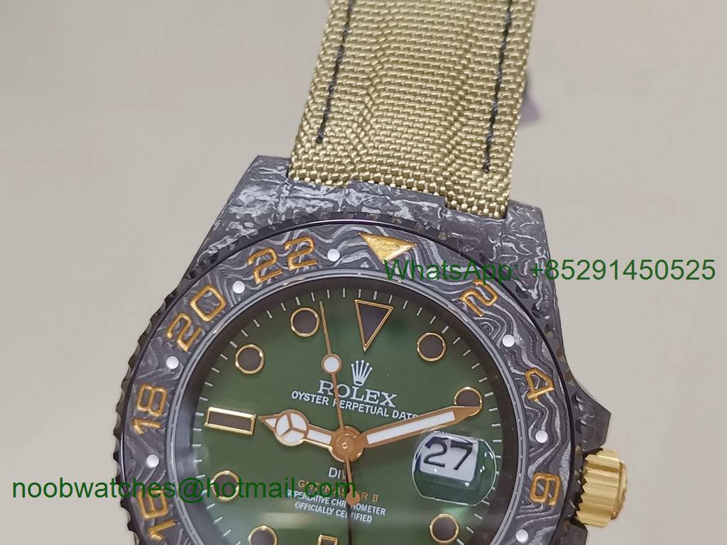 Replica Rolex GMT II DIW Desert Black Carbon Case Green Dial OMF A3186 CHS