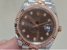 Replica Rolex DateJust 41mm Two Tone Rose Gold 126233 EWF 1:1 Best Brown Diamond Dial A3235