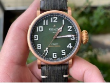 Replica Zenith Pilot Type 20 Extra Special Bronze XF 1:1 Best Green Dial on Leather Strap A2824