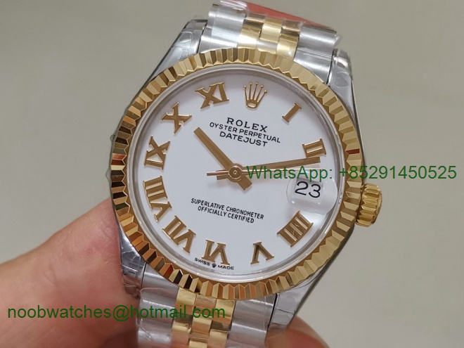Replica Rolex DateJust 31mm Steel/18k Yellow Gold Plated White Dial TWF A2824