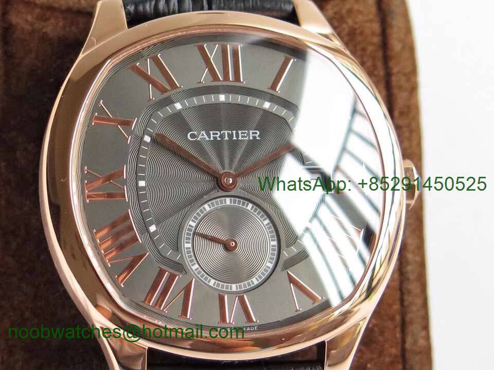 Replica Cartier Drive de Cartier Rose Gold GSF 1:1 Best Gray Dial on Black Leather A23J