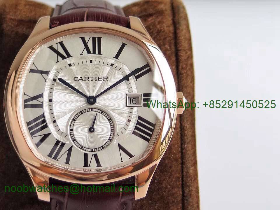 Replica Cartier Drive de Cartier Rose Gold GSF 1:1 Best White Dial on Black Leather A23J