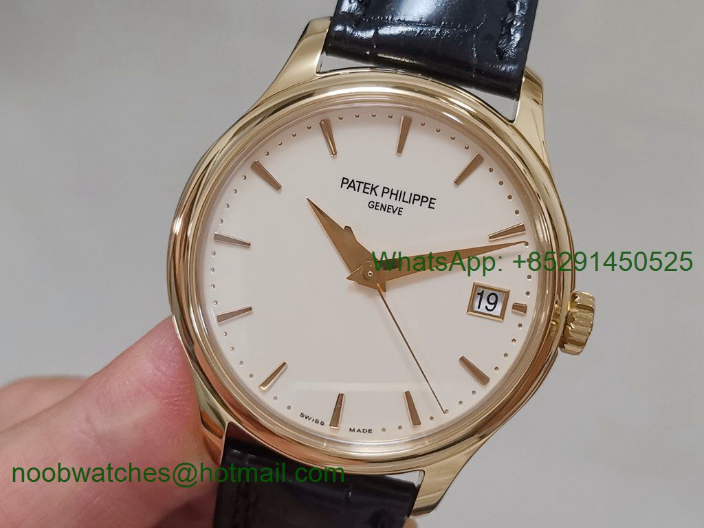 Replica Patek Philippe Calatrava 5227R Yellow Gold 3KF 1:1 Best White Dial on Leather A324 V2