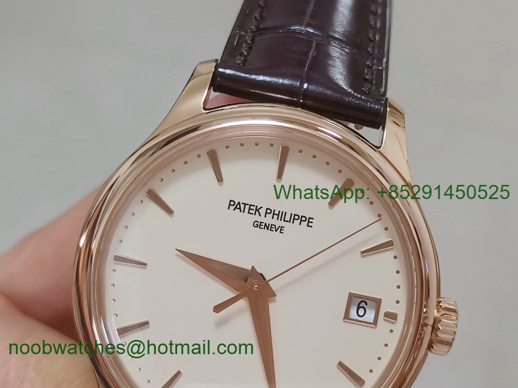 Replica Patek Philippe Calatrava 5227R Rose Gold 3KF 1:1 Best White Dial on Leather A324 V2