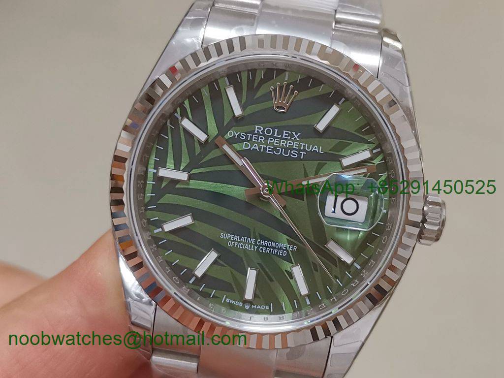 Replica Rolex Datejust 36mm Green Motif Dial 2021 EWF on Oyster Bracelet
