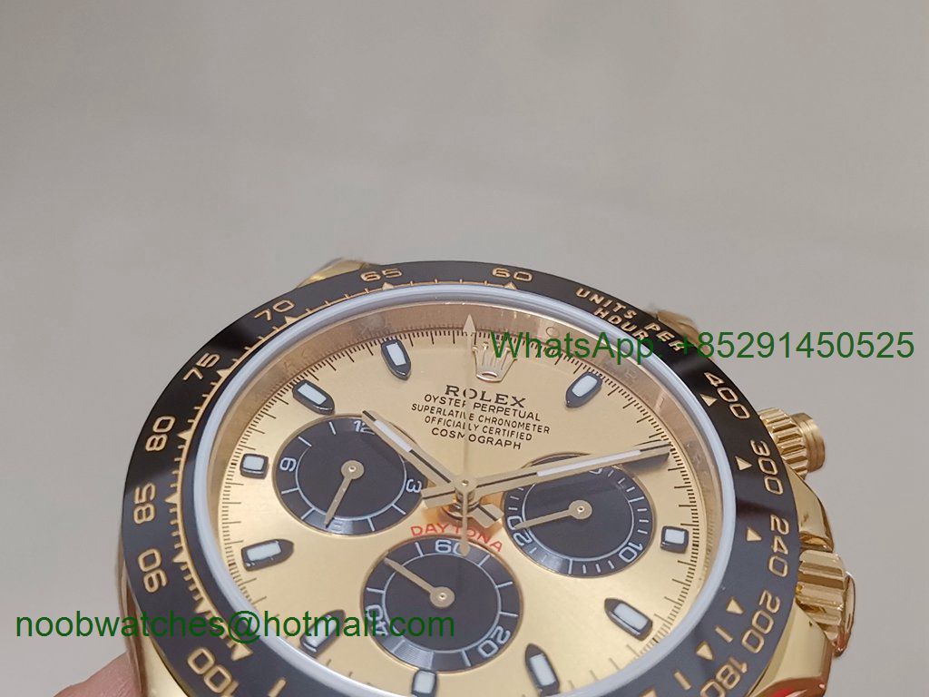 Replica Rolex Daytona 116518 Yellow Gold Plated YG/Black Dial on Rubber A7750 Noob Fake
