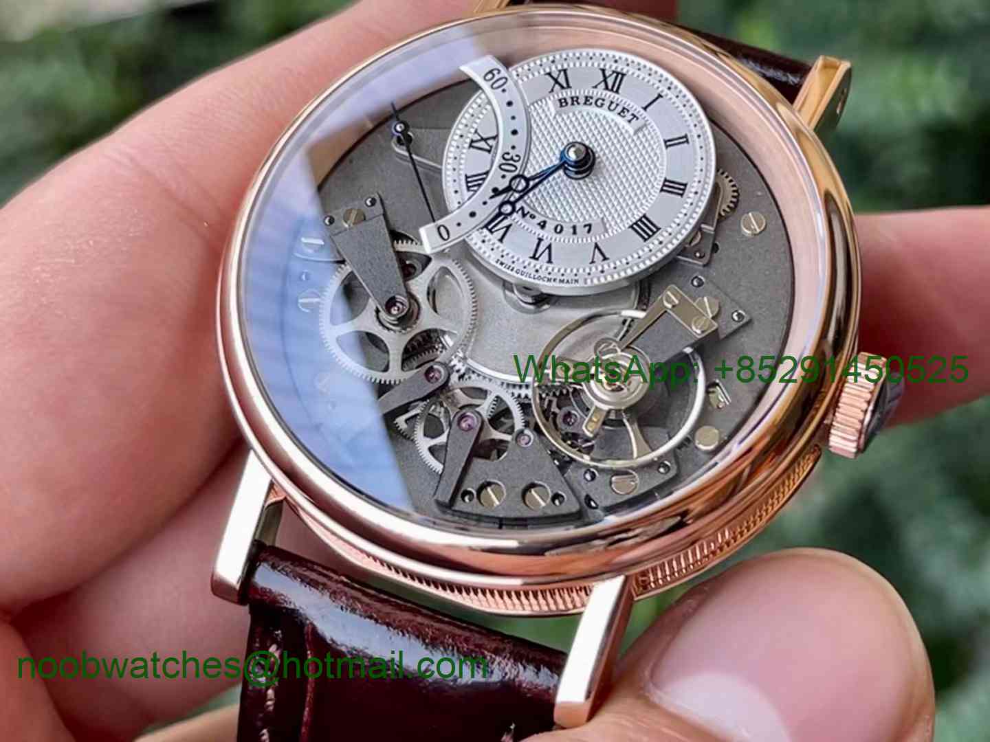 Replica Breguet Tradition 7097 Rose Gold Grey White Skeleton Dial on Leather ZF A505