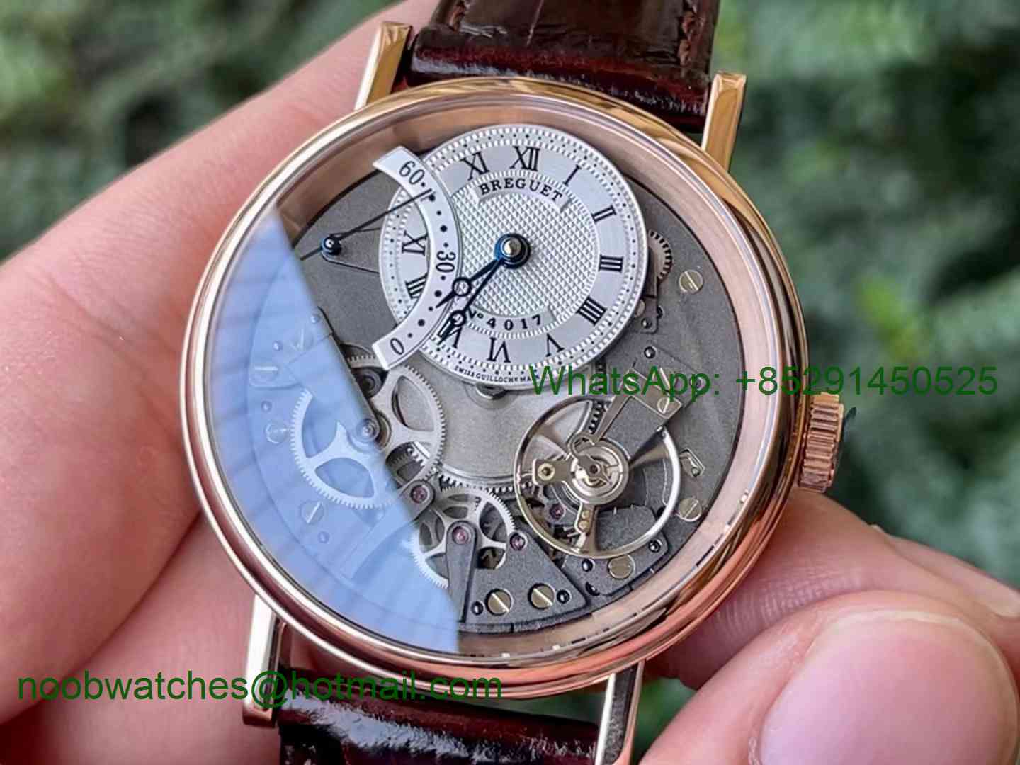 Replica Breguet Tradition 7097 Rose Gold Grey White Skeleton Dial on Leather ZF A505