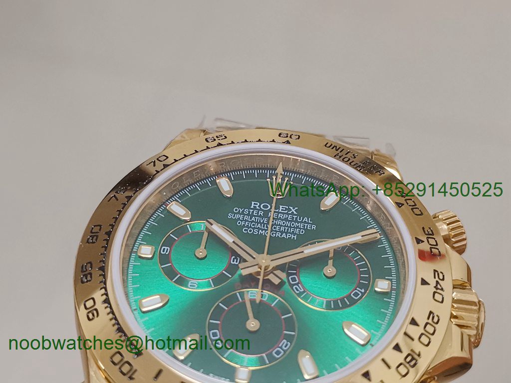 Replica Rolex Daytona 116508 Yellow Gold Plated Green Dial A7750 Noob Fake 