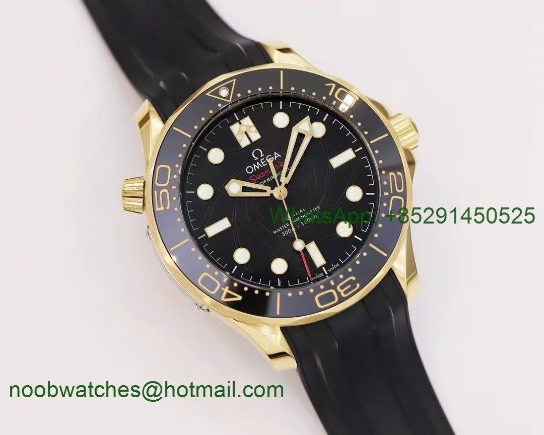Replica OMEGA Seamaster Diver 300M Yellow Gold 007 James Bond ORF 1:1 Best on Rubber A8807