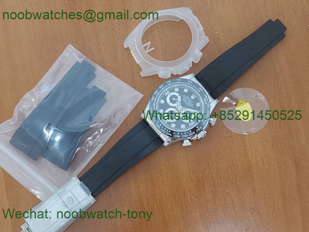 Replica Rolex Daytona 116519 Black Diamond Dial on Rubber 7750 Noob Fake 