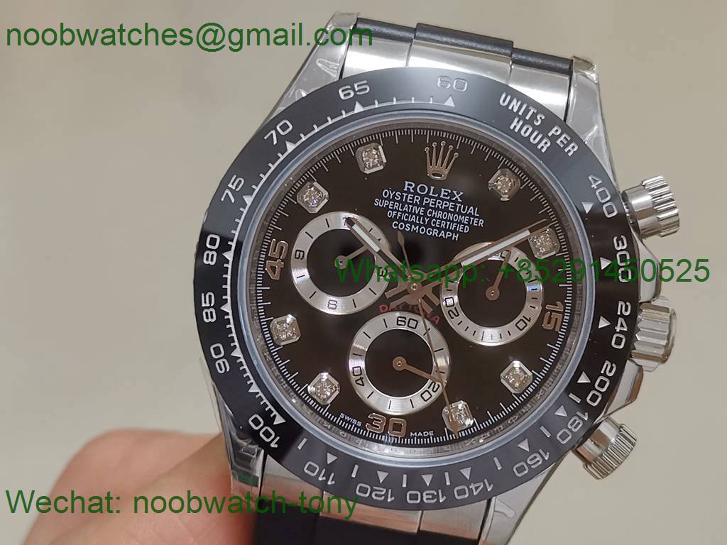 Replica Rolex Daytona 116519 Black Diamond Dial on Rubber 7750 Noob Fake 