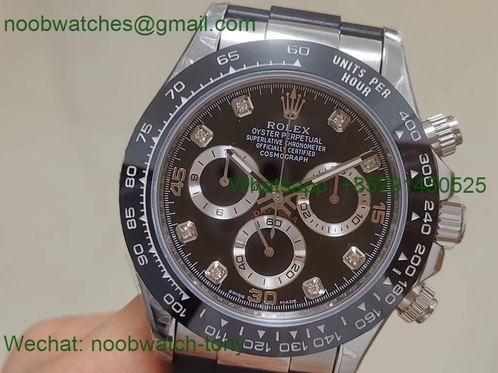 Replica Rolex Daytona 116519 Black Diamond Dial on Rubber 7750 Noob Fake 