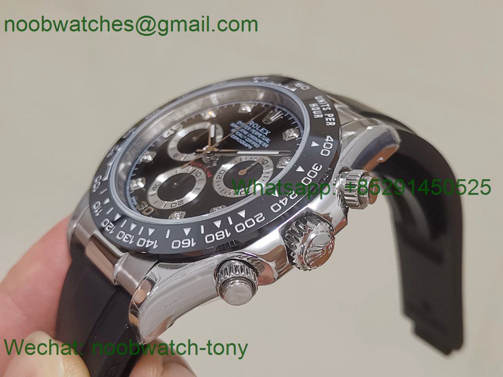 Replica Rolex Daytona 116519 Black Diamond Dial on Rubber 7750 Noob Fake 