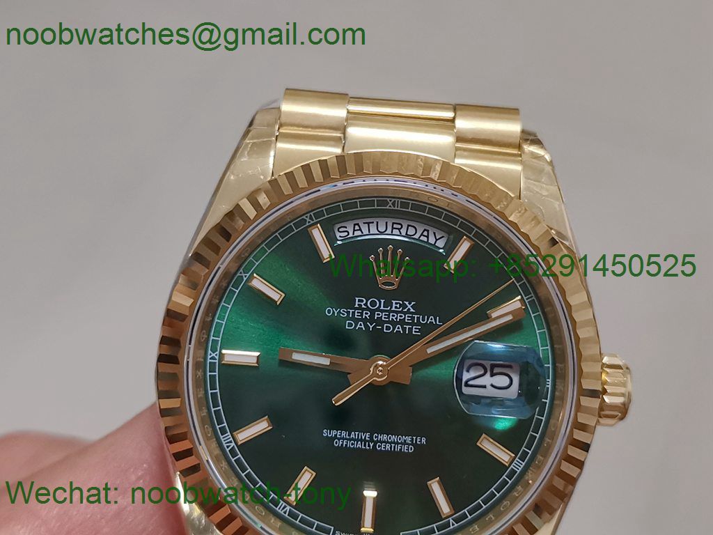 Replica Rolex DayDate 36mm Yellow Gold 128238 EWF Best Green Dial A3255