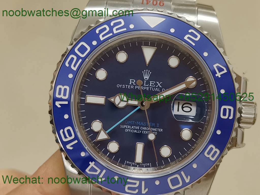 Replica Rolex GMT II Wildman Blue 904L JVS Factory Best Oyster Bracelet SA3186 CHS