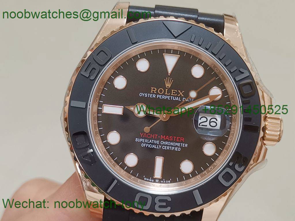 Replica Rolex YachtMaster 126655 Rose Gold 40mm Black Dial on Rubber EWF A3235