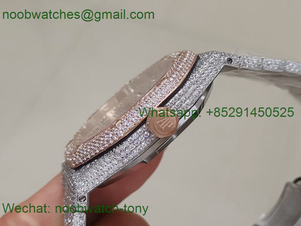Replica Audemars Piguet AP Royal Oak 41mm 15400 All Diamond Ice Out SS/Rose Gold A3120