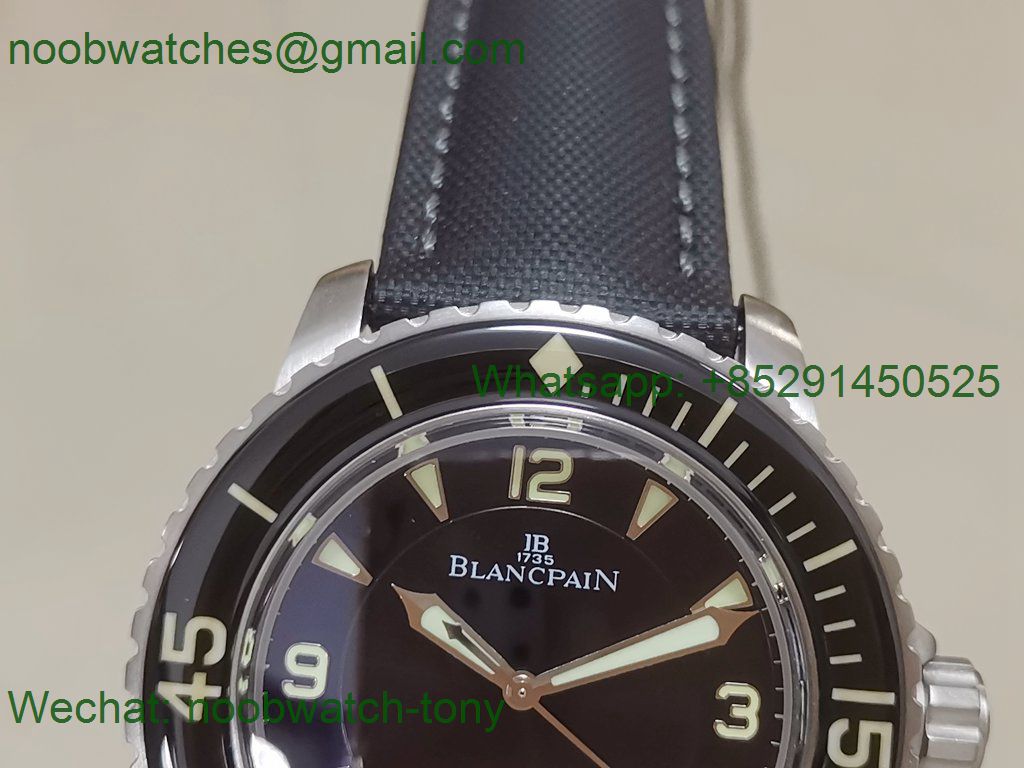 Replica Blancpain Fifty Fathoms Black Titanium ZF 1:1 Best Black Dial on Sail-canvas Strap A1315