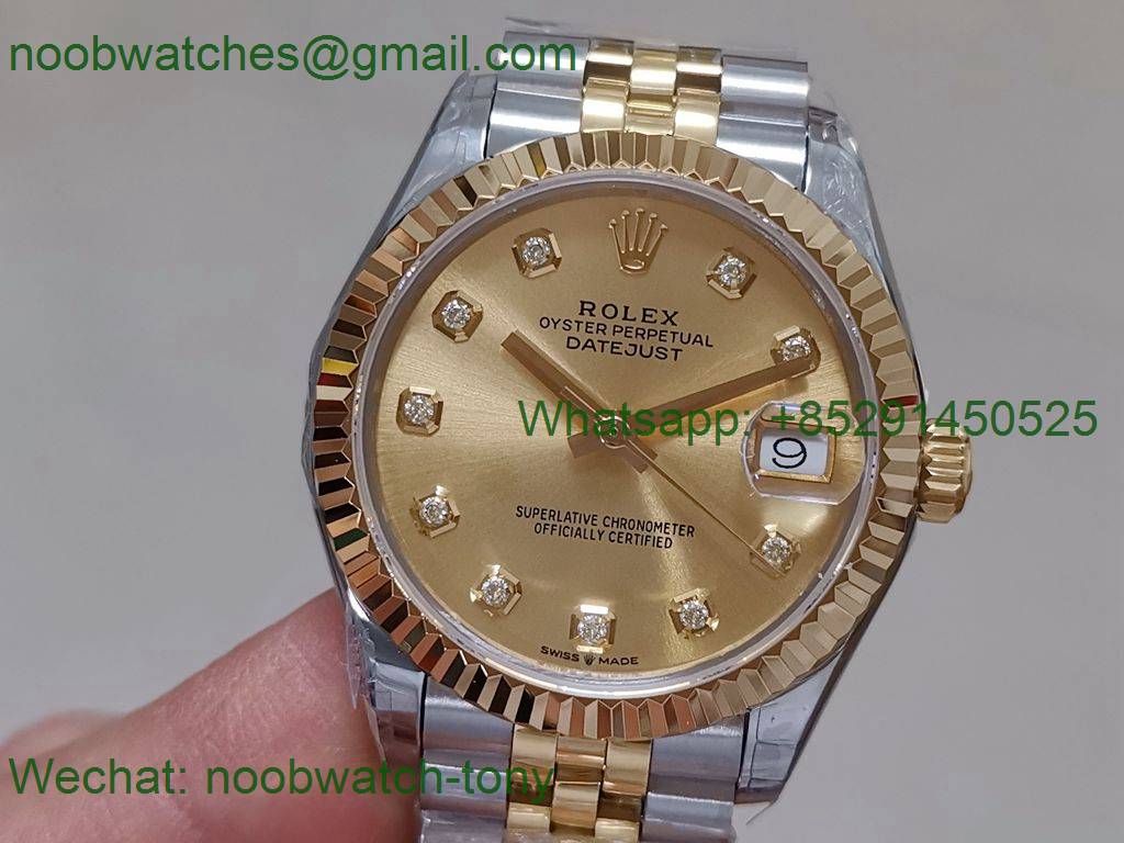 Replica Rolex DateJust 31mm Steel/18k Yellow Gold Plated Golden Dial TWF A2824