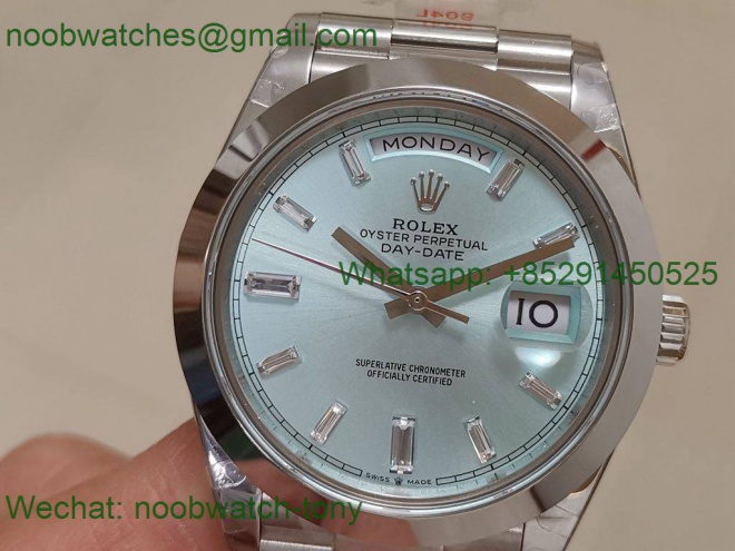 Replica Rolex DayDate 40mm 904L Ice Blue Dial Diamond Markers GMF 1:1 Best 3255