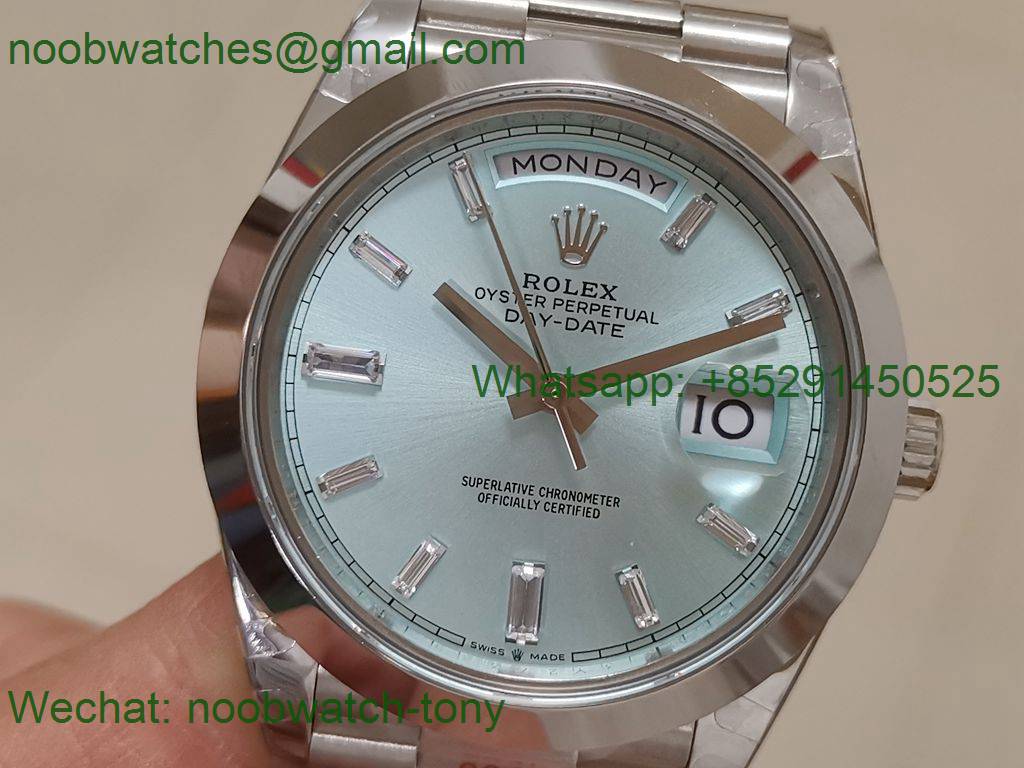 Replica Rolex DayDate 40mm 904L Ice Blue Dial Diamond Markers GMF 1:1 Best 3255