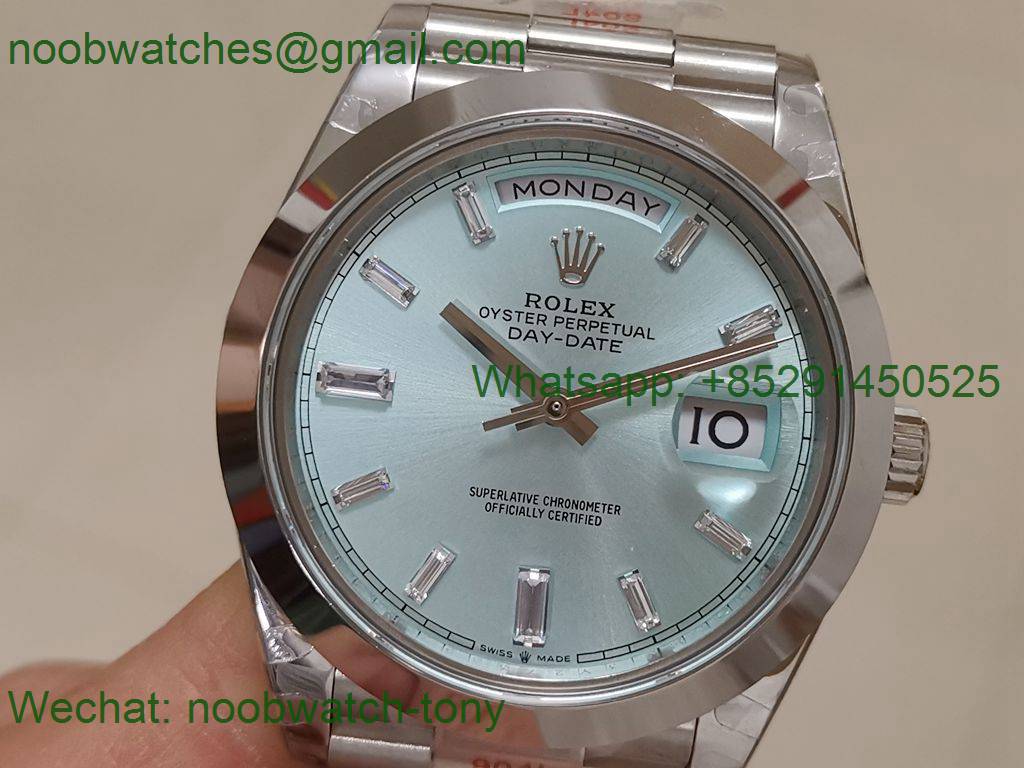 Replica Rolex DayDate 40mm 904L Ice Blue Dial Diamond Markers GMF 1:1 Best 3255