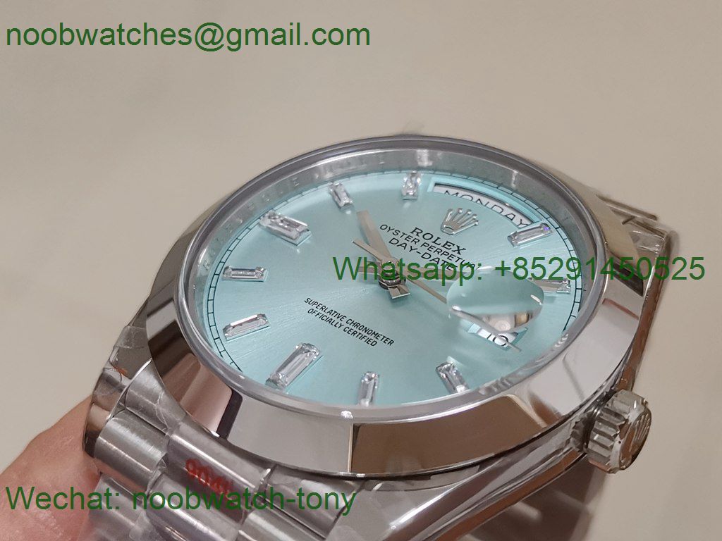 Replica Rolex DayDate 40mm 904L Ice Blue Dial Diamond Markers GMF 1:1 Best 3255