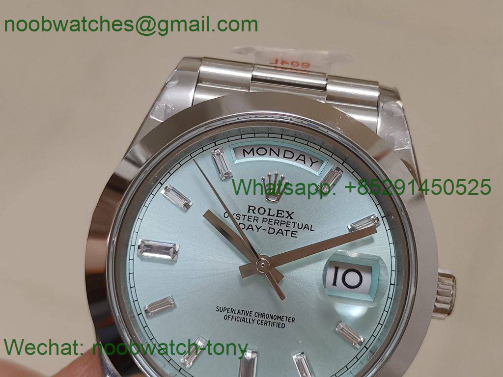 Replica Rolex DayDate 40mm 904L Ice Blue Dial Diamond Markers GMF 1:1 Best 3255