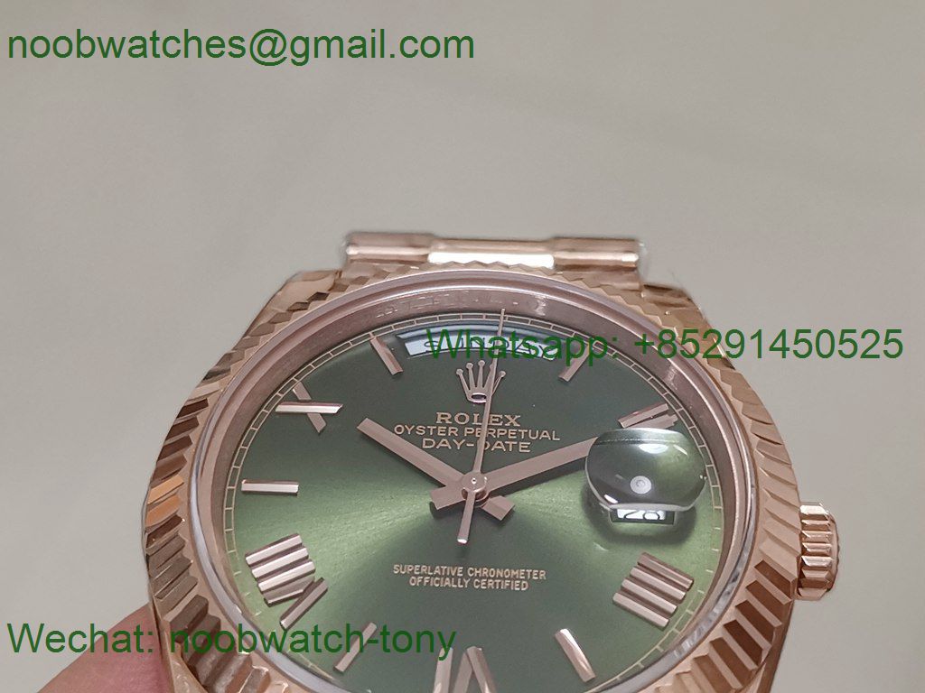 Replica Rolex DayDate 40mm 904L Rose GOLD Olive Green Dial GMF 1:1 Best 2836