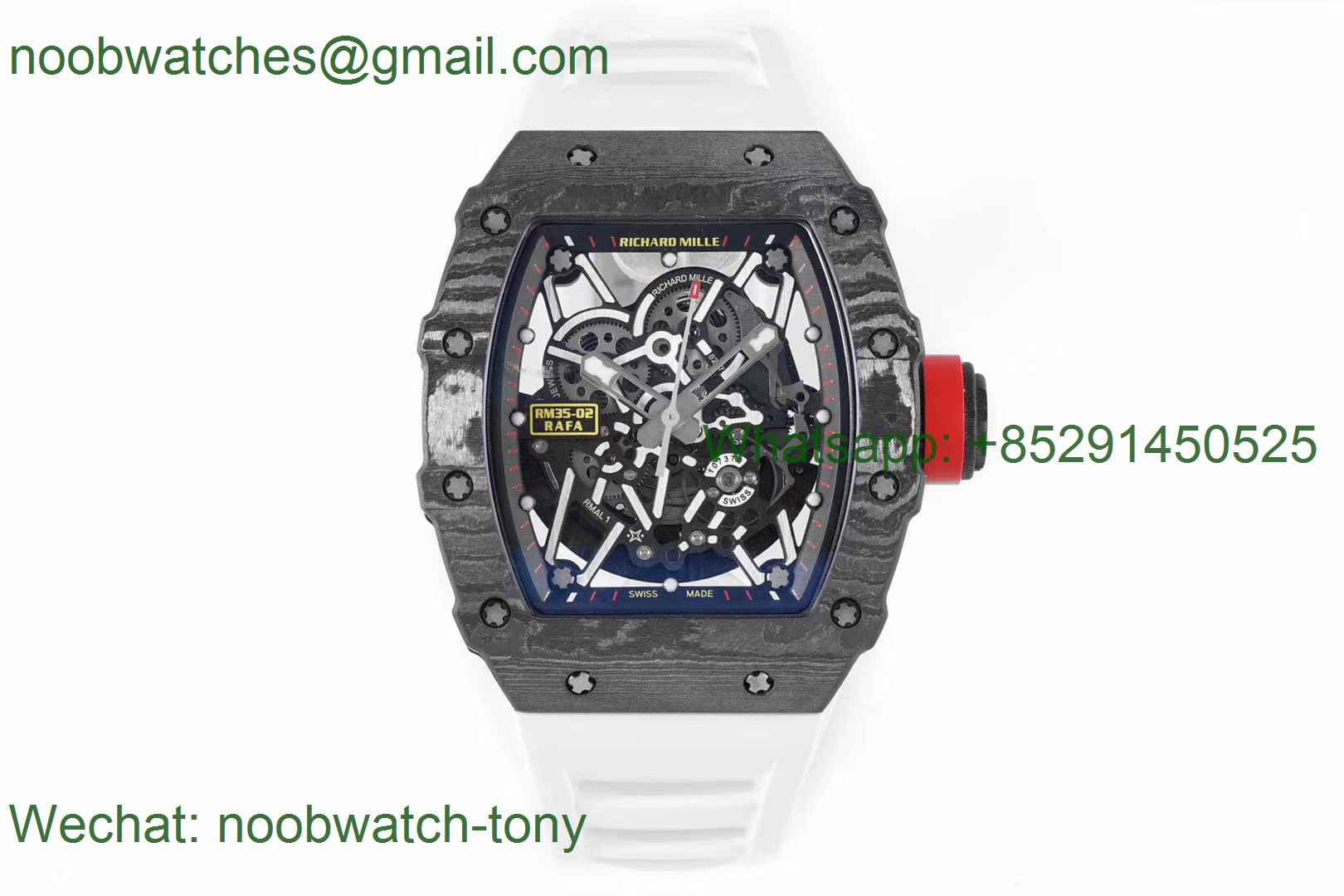 Replica Richard Mille RM035-02 Real NTPT ZF 1:1 Best Skeleton Dial on White Rubber NH05A V4