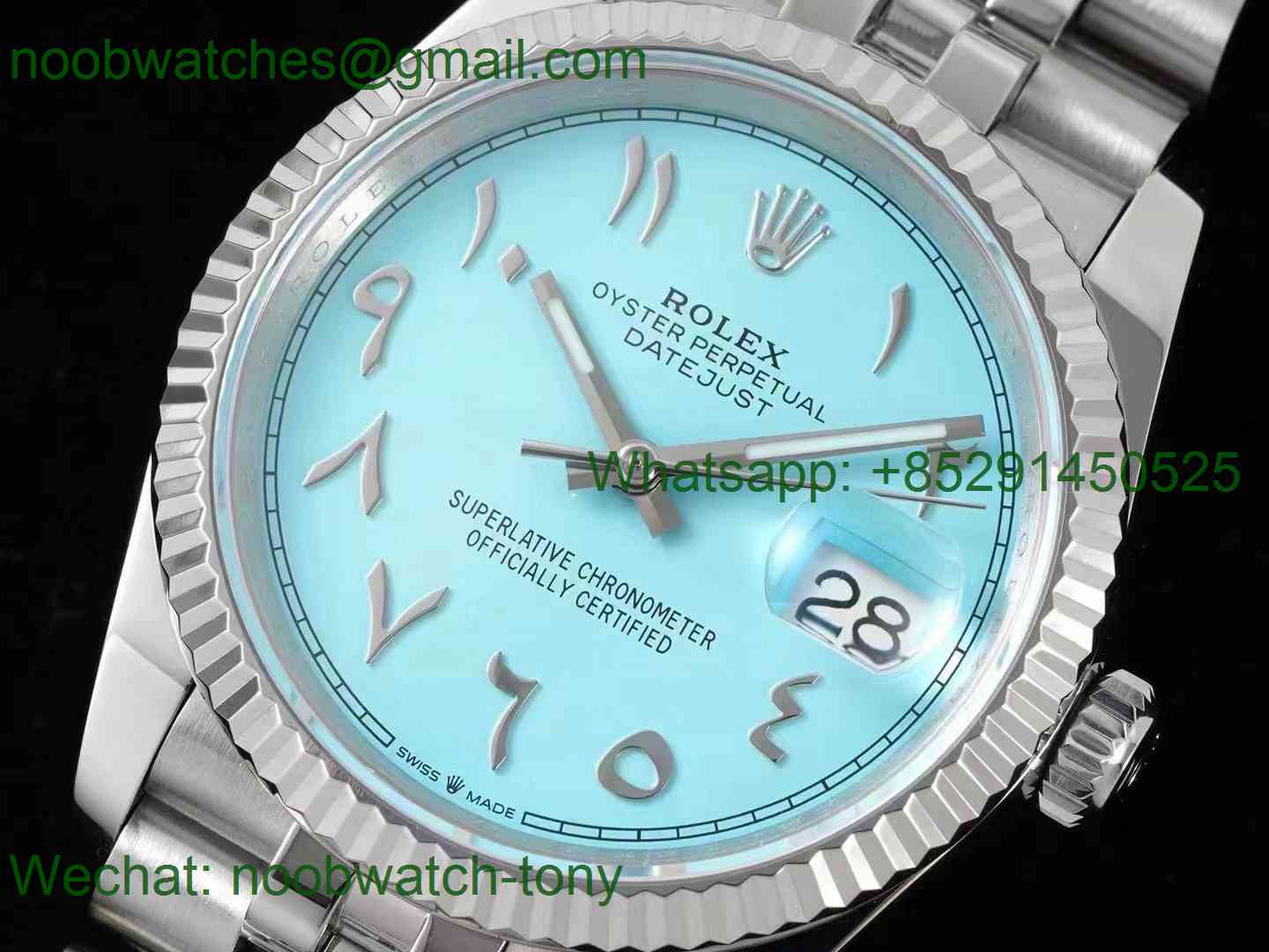 Replica Rolex Datejust 36mm DIW Factory Tiffany Blue Arabic Markers A3235 Julibee Bracelet