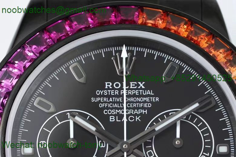 Replica Rolex Daytona Blaken Black DLC 904L Rainbow Bezel NOOB Factory SA4130