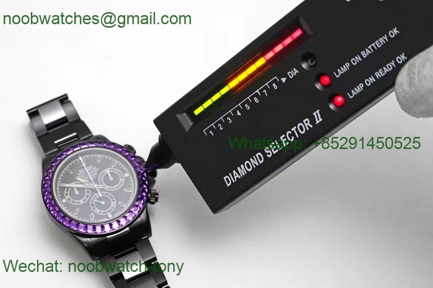 Replica Rolex Daytona Blaken Black DLC 904L Purple Diamond Bezel NOOB Factory SA4130
