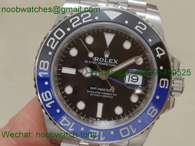 Replica Rolex GMT II 126710 BLNR BATMAN 904L Clean Factory 1:1 Best on Jubilee Bracelet SA3285 CHS