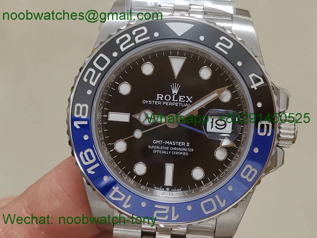 Replica Rolex GMT II 126710 BLNR BATMAN 904L Clean Factory 1:1 Best on Jubilee Bracelet SA3285 CHS