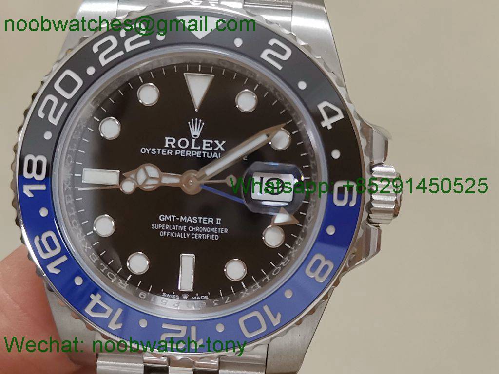 Replica Rolex GMT II 126710 BLNR BATMAN 904L Clean Factory 1:1 Best on Jubilee Bracelet SA3285 CHS