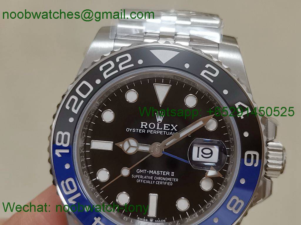 Replica Rolex GMT II 126710 BLNR BATMAN 904L Clean Factory 1:1 Best on Jubilee Bracelet SA3285 CHS