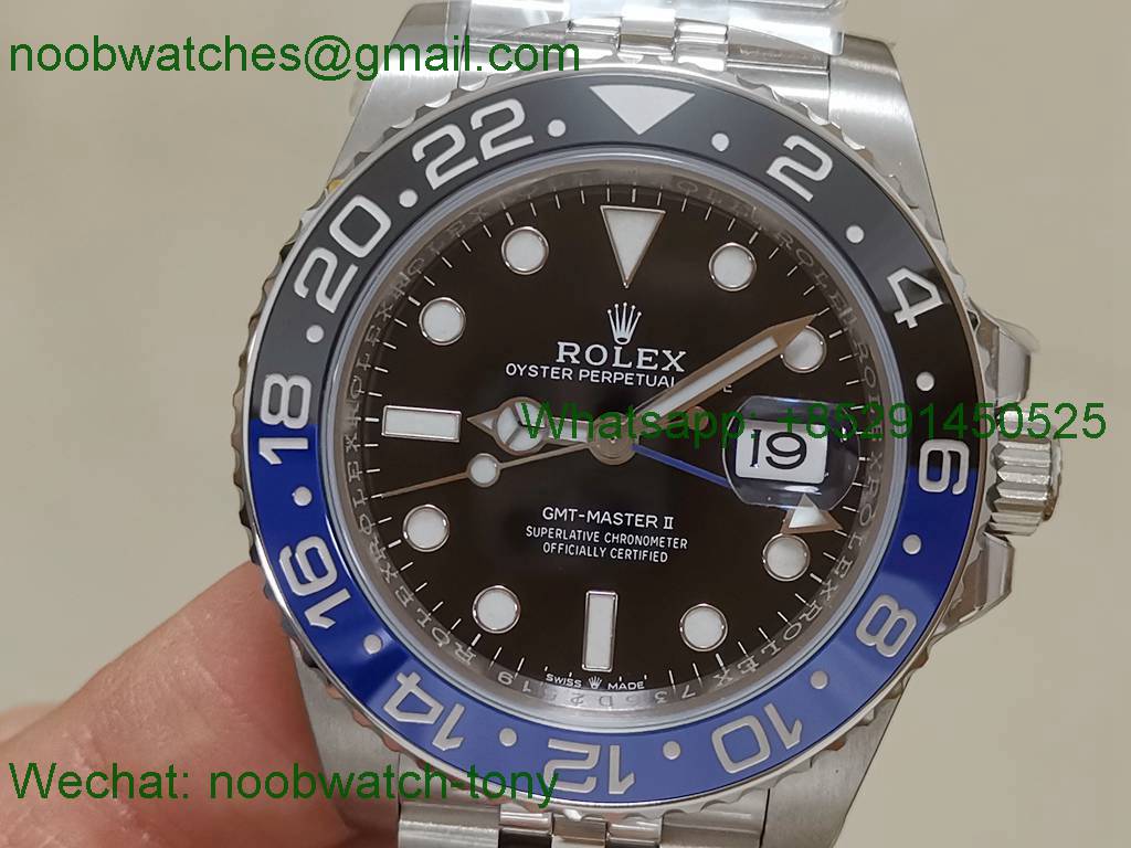 Replica Rolex GMT II 126710 BLNR BATMAN 904L Clean Factory 1:1 Best on Jubilee Bracelet SA3285 CHS