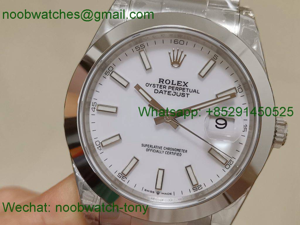 Replica Rolex DateJust 41mm 126334 904L SS VSF 1:1 Best White Dial Smooth Bezel VS3235